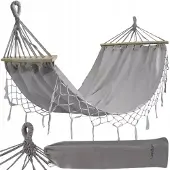 Bemi Grote Hangmat met Houten Spreider XL - Grijs, 200x100cm, 200kg