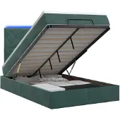 vidaXL Ottomanbed met matras en LED-verlichting, donkergroen, 120 x 200 cm, fluweel