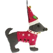 MEA Hond met kerstmuts hulst/ roze, vilt 11x2x12cm