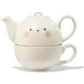 HEMA Theepot 300ml met kopje keramiek gezichtje