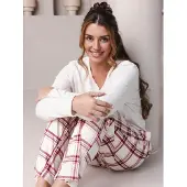 Pastunette Pyjama 'Rosewood Comfort' ecru / bourgogne / offwhite