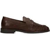 Manfield Bruine leren loafers met struisvogeldetails | Maat 38