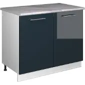Vicco Wastafelkast Fame-Line Donkerblauw hoogglans/Wit 100 cm, WB Marmer, Model 61916