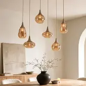 LumenXL 6-lichts hanglamp Loic met amber glas - zandbeige