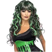 Smiffys Monster krulpruik zwart-groen - Kostuum pruik voor Halloween carnaval