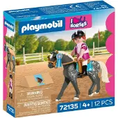 Playmobil paarden speelgoed springwedstrijd set met ruiter en hindernis.