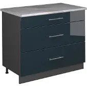 Vicco Keukenonderkast Fame-Line, Donkerblauw hoogglans/Antraciet, 100 cm, WB Marmer