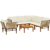 vidaXL 7 st Massief acaciahout & touw Naturel