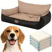 Doggy Waterdicht Hondenkussen 82x63cm Beżig/Zwart + 5 Hygienische Matten