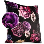 ANRO Pioenroos Zwart Sierkussen 50x50 cm - Velours - Inclusief vulling