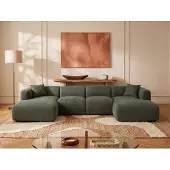 Vente-unique Hoekmodule fauteuil links in groene stof van Maison Céphy POGNI