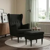 vidaXL Fauteuil met Voetenbank 2 st Zwart Stof