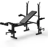Relaxdays multifunctionele halterbank, met haltersteun, butterfly-armen, beenextensie, verstelbaar, opvouwbaar, staal, zwart