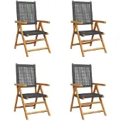 vidaXL 4-delige set verstelbare klapstoelen, zwart, van polyrotan en massief hout