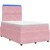 vidaXL LED boxspringbed met matras, roze, 120 x 190 cm, fluweel