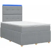 vidaXL LED boxspringbed met matras, lichtgrijs, 120 x 190 cm, gestoffeerd