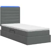 vidaXL LED-bed met opbergruimte en matras, donkergrijs, 90 x 200 cm, met stoffen bekleding