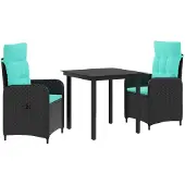 vidaXL Tuin Eettafel Set 3 st Zwart en Turkoois
