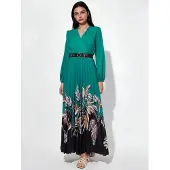 MSN Collection Bloemen Midi-jurk met Ceintuur