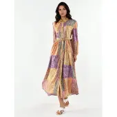 MSN Collection Gestrikte Geometrische Chiffon Maxi Jurk