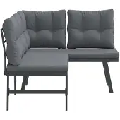 vidaXL Tuinbanken met kussens, 2 stuks, zwart, gepoedercoat staal