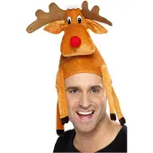 Smiffy'S Volwassenen rendier zat op hoofd muts - muts rendier kerst verkleedkleding nieuwigheid volwassen accessoire rudolph