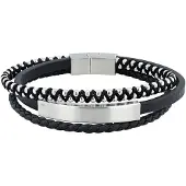 Akzent leren armband met roestvrij staal graveerplaatje 21cm.
