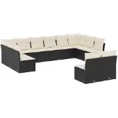 vidaXL 12-delige Loungeset met kussens poly rattan zwart