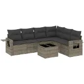 vidaXL 7-delige tuinmeubelset met kussens, grijs, polyrotan