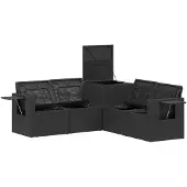 vidaXL Bankstel 5 st Zwart en Crème Wit Poly Rattan en Staal