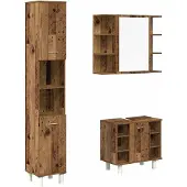 vidaXL 3-delige Badkamermeubelset bewerkt hout oud houtkleurig