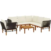 vidaXL 7 st Massief acaciahout & touw Naturel