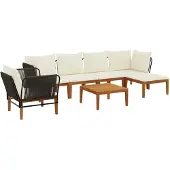 vidaXL 7 st Massief acaciahout & touw Naturel