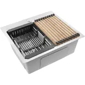 REA Stalen Spoelbak Met Accessoireset 3-delig Leo 50 Brush Nickel Zwarte accessoires