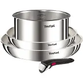 Tefal Ingenio Emotion L896S453 – 4-delige pannenset – Inox 2 braadpannen & 1 steelpan – Afneembare handgreep – Stapelbaar – Inductiegeschikt – Ovenbestendig – Compact kookgerei