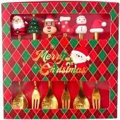 Clayre & Eef Dessert Bestek SET 6 Goudkleurig Metaal Kerst