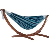 Famanu – Dubbele katoenen hangmat met standaard van massief grenen, Blue Lagoon