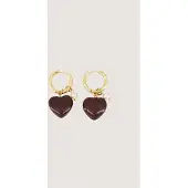 Zusss Earring With Heart And Pearl Resin / Metaal Dark Choco