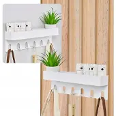 R2 Invest Witte Wandkapstok met Plank en 6 Haken