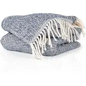 ANRO Emma Plaid Blauw 130x160 cm - Katoenmix - Met franjes