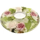 Gilde Waxinelichthouder met bloemen charlotta - glas - ovaal - 13x13x5