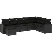 vidaXL 8-delige Loungeset met kussens poly rattan zwart