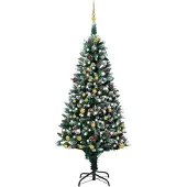 vidaXL Kunstkerstboom met LED en kerstballen en dennenappels 210 cm