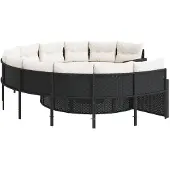 vidaXL Tuinset met sofa, tafel en kussens, rond, zwart, van polyrotan