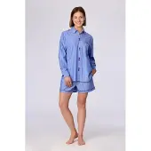 Woody pyjama meisjes/dames doorknoop - blauw gestreept - 262-10-WKA-W/951 - maat S