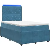 vidaXL LED boxspringbed met matras, blauw, 120 x 200 cm, fluweel
