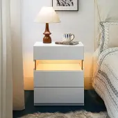 MODFU - Nachtkastje - 3 Lades - Wit - Acryl - Led Verlichting