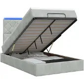 vidaXL Ottomanbed met matras en LED-verlichting, lichtgrijs, 120 x 200 cm, fluweel