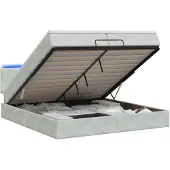 vidaXL Ottomanbed met matras en LED-verlichting, lichtgrijs, 200 x 200 cm, fluweel