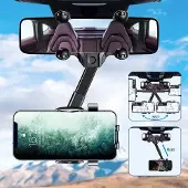 Famanu – Mobiele telefoonhouder, universele autohouder met multifunctionele achteruitkijkspiegel